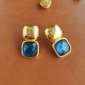 Julie Vos Catalina Gold Iridescent Blue Earrings